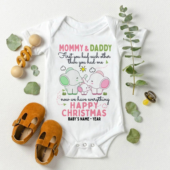 Personalized Onesie For Baby Mommy & Daddy First You Had Each Other Then You Had Me Elephant Printed Custom Name Year