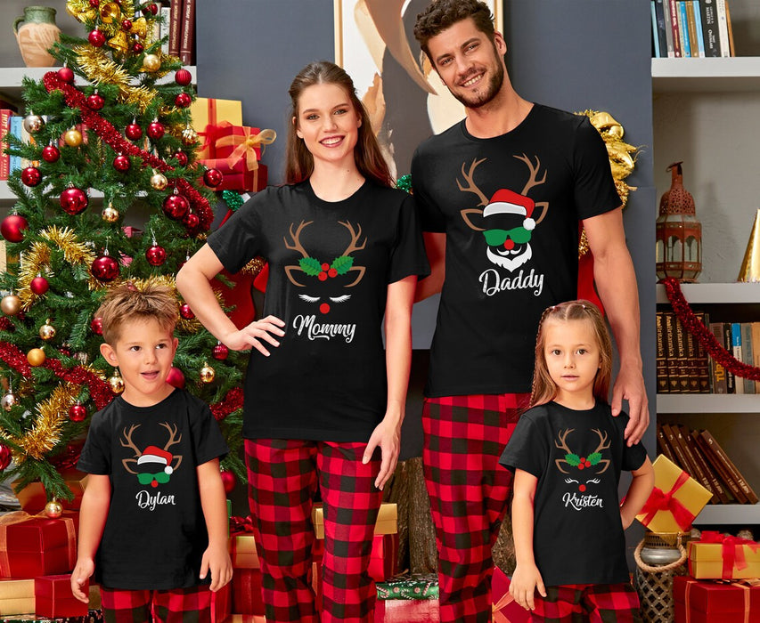 Personalized Christmas Matching Shirt For Family Cute Reindeer Custom Name Mommy Daddy Baby Shirt