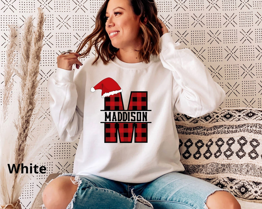 Personalized Matching Family Christmas Sweatshirt Buffalo Plaid Monogram Design Custom Name Holiday Couple Sweatshirt