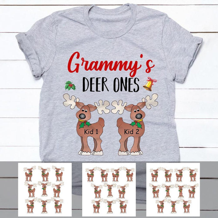Personalized Grammy's Deer Ones Grandma Shirt For Grandmother Mom Custom Reindeer Grandkids Name Christmas T-Shirt