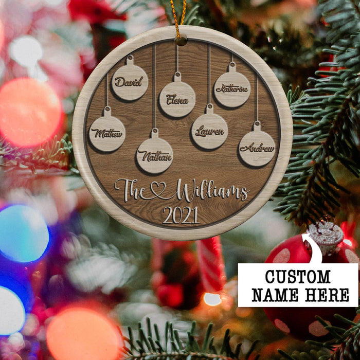 Personalized Christmas 2021 Ornament For Family Funny Xmas Circle Ornament Custom Family Members Name And Year