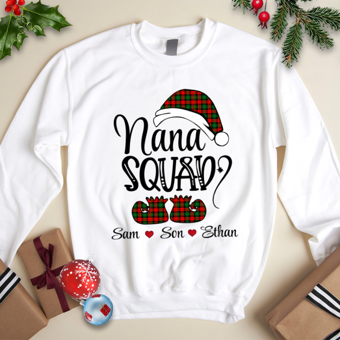 Personalized Sweatshirt For Grandma Nana Squad Funny Santa Claus Printed Custom Grandkids Name