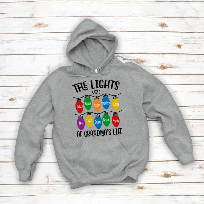 Personalized Christmas Sweatshirt & Hoodie For Grandma The Lights Of Grandma's Lights Custom Grandkids Name