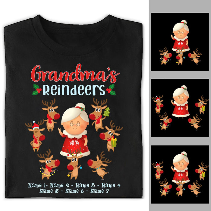 Personalized Christmas T-Shirt Grandma'S Reindeers Old Mama & Cute Deers Printed Custom Grandkids Name