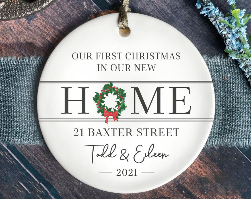 Personalized Our First Chirtsmas New Home Ornament For Newlyweds Him Her Wreath New House Ornament Xmas Tree Decor