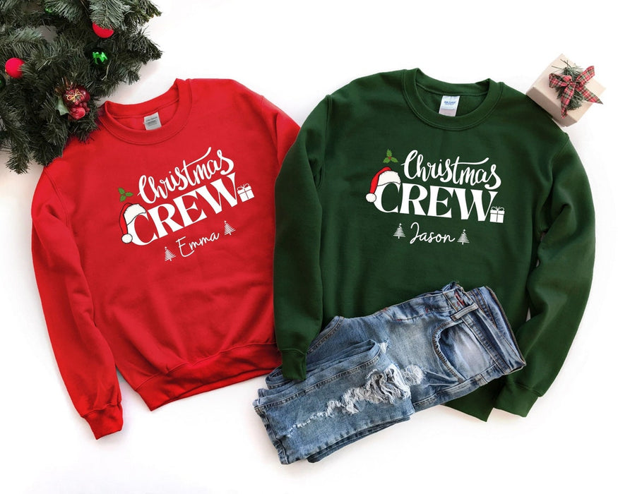 Personalized Family Matching Christmas Sweatshirt Christmas Crew Design Xmas Tree Box  & Santa Hat Custom Name