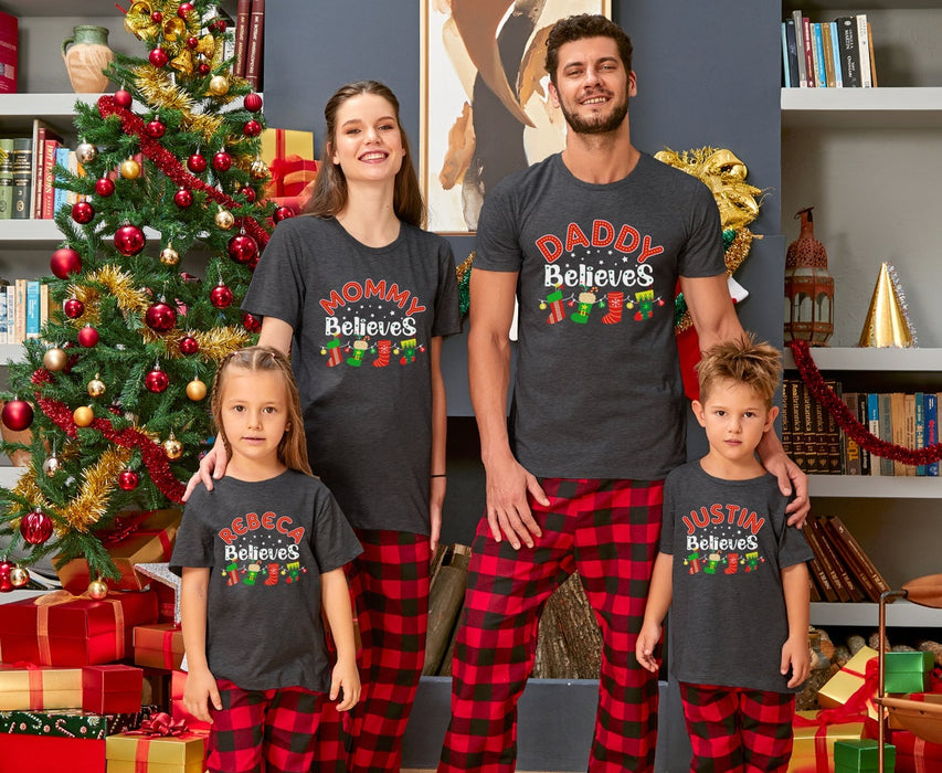 Personalized Matching Family Shirt Family Believes Colorful Socks & Snowflake Printed Custom Name Or Title