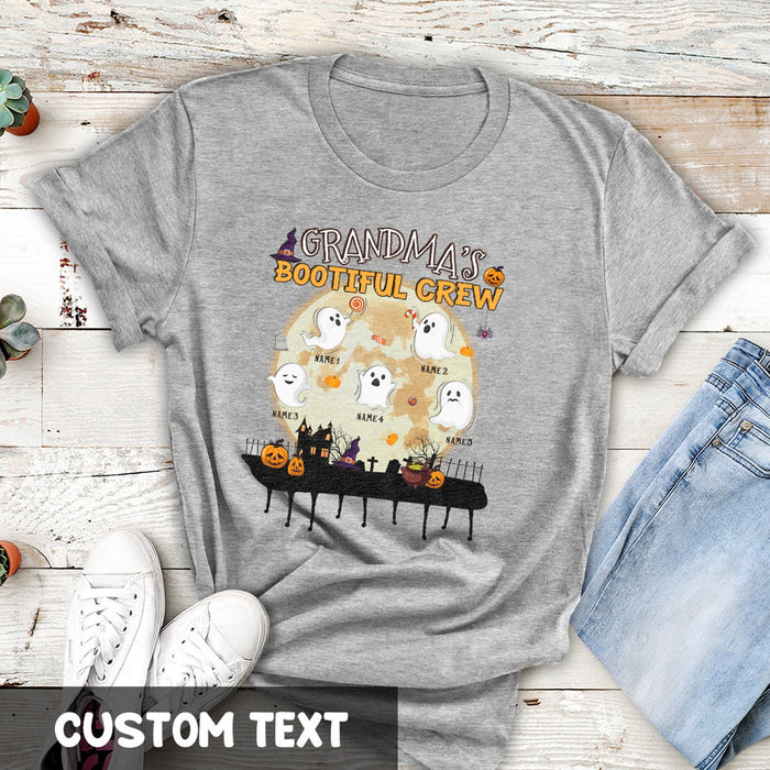Personalized T-Shirt Grandma Bootiful Crew Witch Hat Pumpkin Ghost Castle Printed Custom Grandkids Name Halloween Shirt