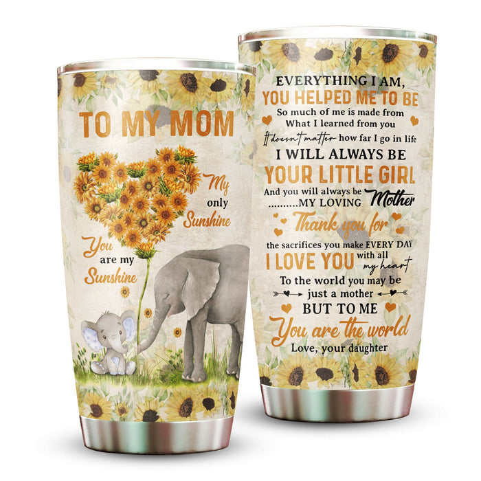 Personalized Tumbler To Mommy Elephant Sunflowers You Helped Me Unique Gifts For Mom Custom Name Travel Cup For Birthday