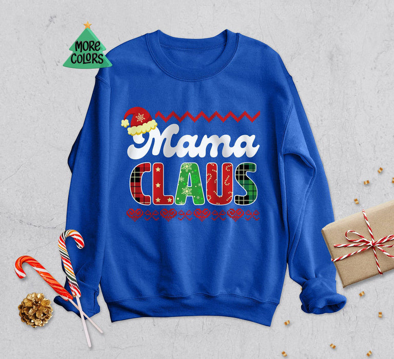 Personalized Santa Mama Claus Sweatshirt Funny Ideas For Grandma Red Plaid Buffalo Nana Sweatshirt For Winter Holiday