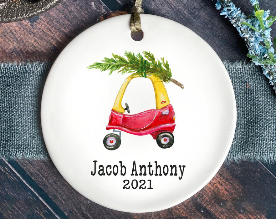 Personalized Car Baby's First Christmas 2021 Ornament For Boy Girl Kids Retro Truck With Xmas Tree Ornament Decor