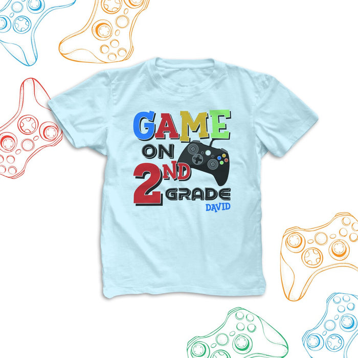 Personalized T-Shirt For Kids Game On First Grade Video Game Color Design Custom Name & Grade Level Back To School Shirt