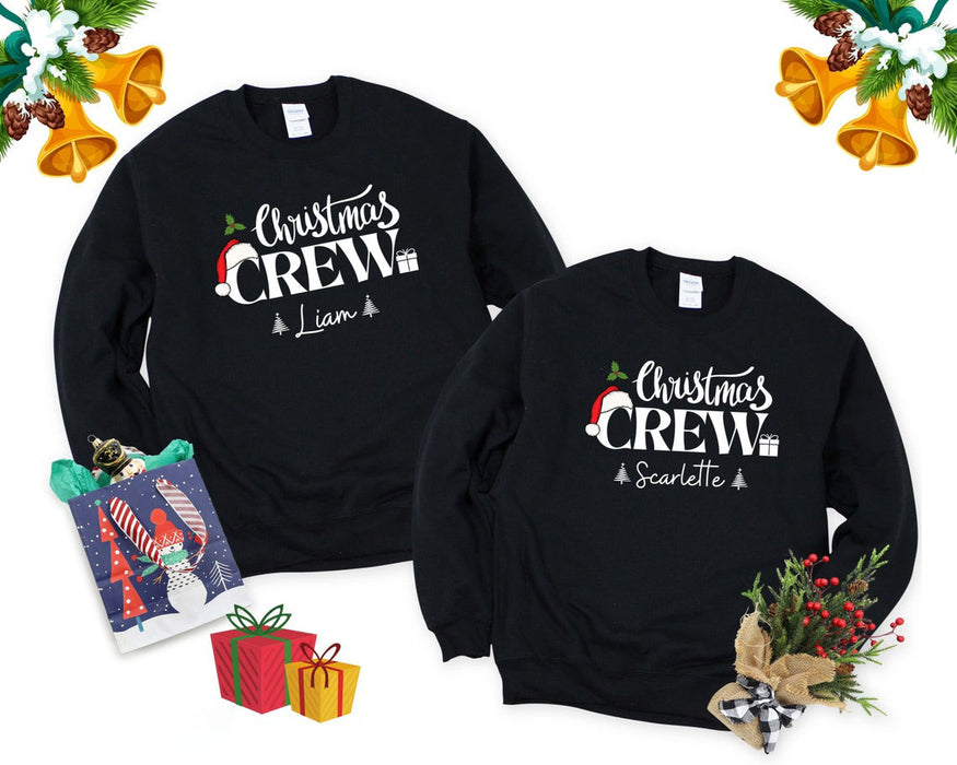 Personalized Family Matching Christmas Sweatshirt Christmas Crew Design Xmas Tree Box  & Santa Hat Custom Name