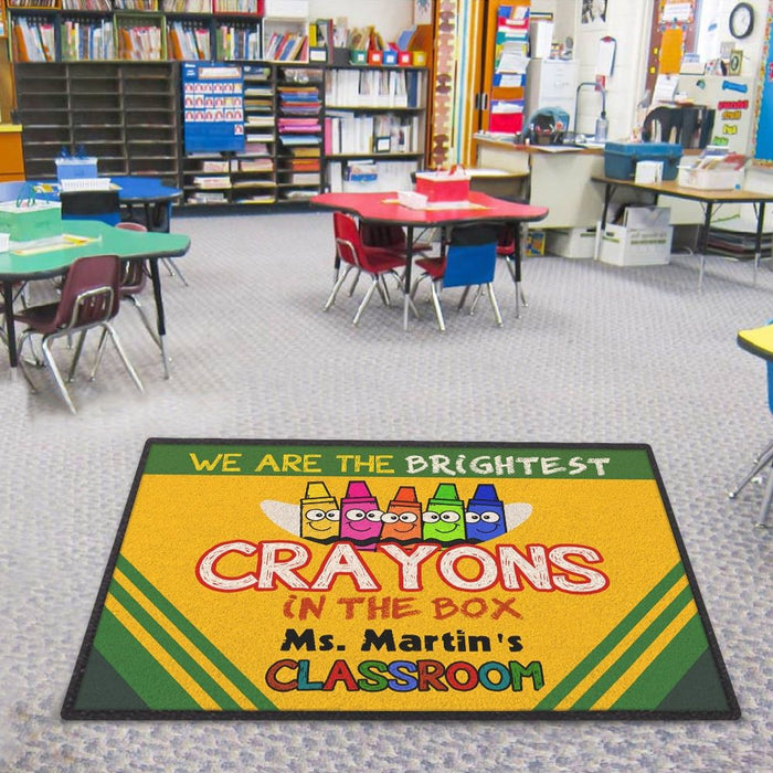 Personalized Classroom Doormat We Are The Brightest Crayons In The Box Custom Teacher's Name Colorful Crayon Printed