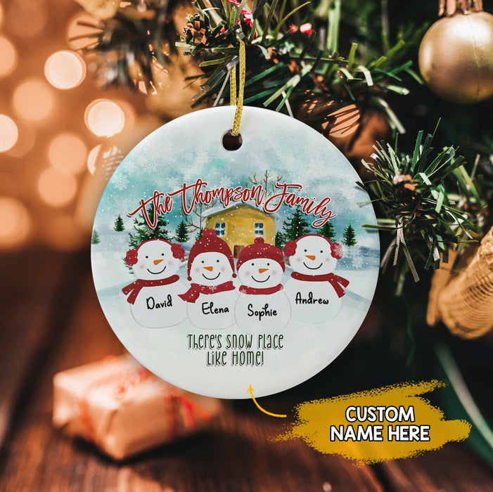 Personalized Christmas Ornament For Family There's Snow Place Like Home Custom Snowmans Family Members Name