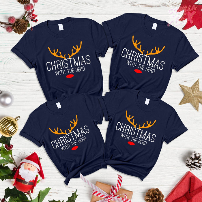 Classic Family Matching Shirt Christmas With The Herd Funny Reindeer T-Shirt Christmas Matching Tee Shirt