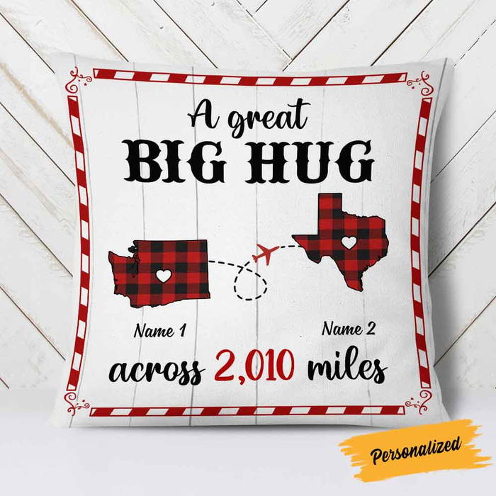 Personalized Square Pillow For Family Friends Red Plaid A Big Heart Across Miles Custom Name Sofa Cushion Birthday Gifts