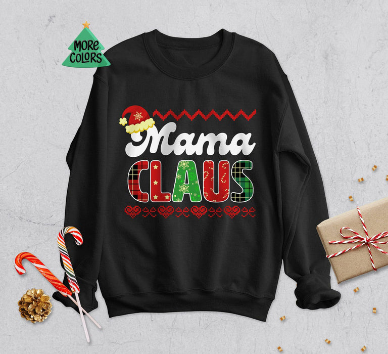 Personalized Santa Mama Claus Sweatshirt Funny Ideas For Grandma Red Plaid Buffalo Nana Sweatshirt For Winter Holiday