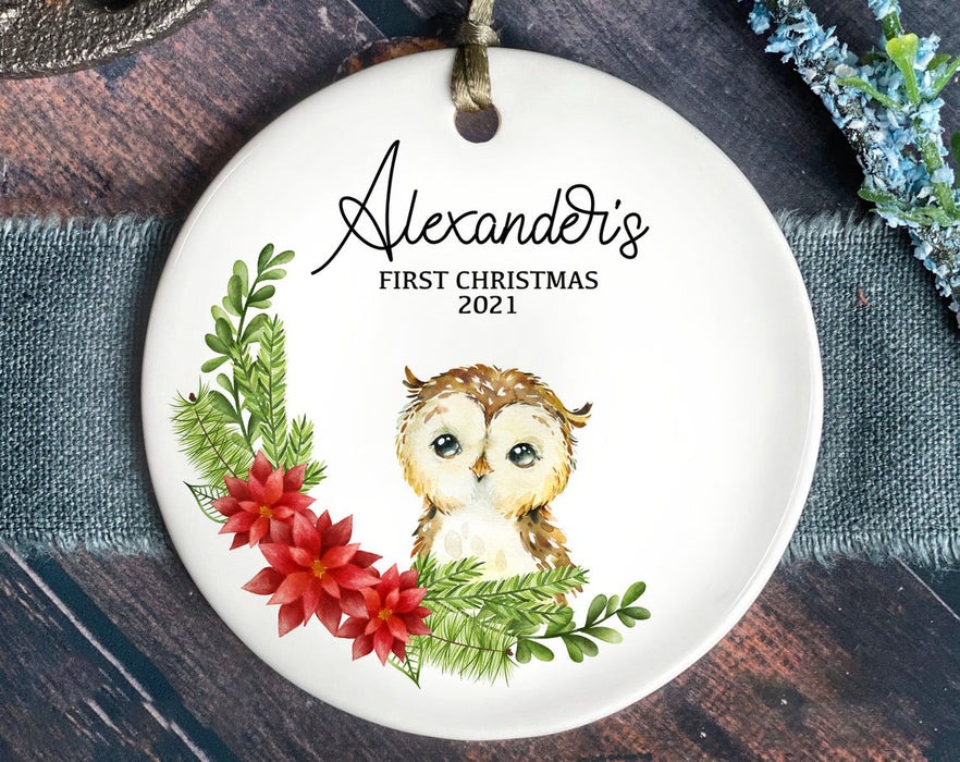 Personalized Baby's First Christmas 2021 Ornament For Newborn Boy Son Cute Brown Deer Owl Xmas Ornament Tree Decor