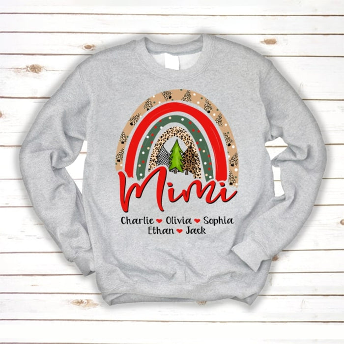 Personalized Sweatshirt & Hoodie For Grandma Mimi Boho Rainbow Printed Custom Grandkids Name