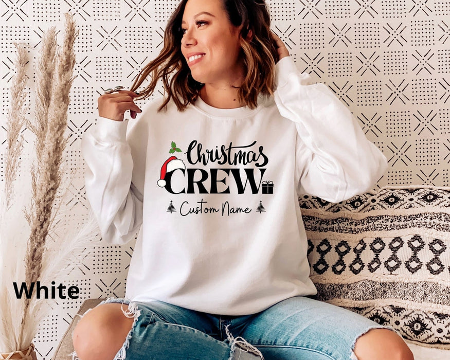 Personalized Family Matching Christmas Sweatshirt Christmas Crew Design Xmas Tree Box  & Santa Hat Custom Name