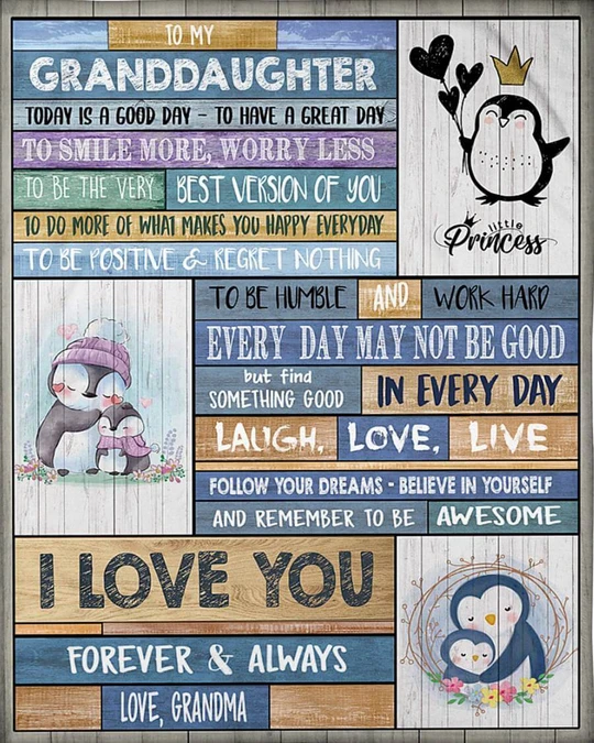 Personalized To My Granddaughter Penguin Blanket From Grandma I Love You Forever And Always Wooden Striped Blanket