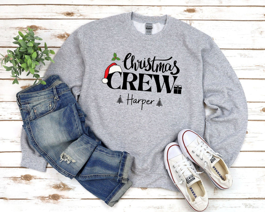Personalized Family Matching Christmas Sweatshirt Christmas Crew Design Xmas Tree Box  & Santa Hat Custom Name