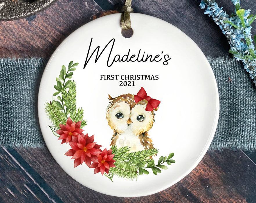 Personalized Baby's 1st Christmas 2021 Ornament For Newborn Girl Daughter Cute Red Bow Owl Ornament Brown Deer Ornament