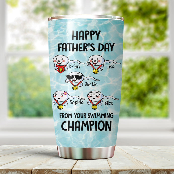 Personalized To My Dad Tumbler From Son Daughter Funny Swimming Naughty Sperms Custom Name Travel Cup Gifts Bday Gifts