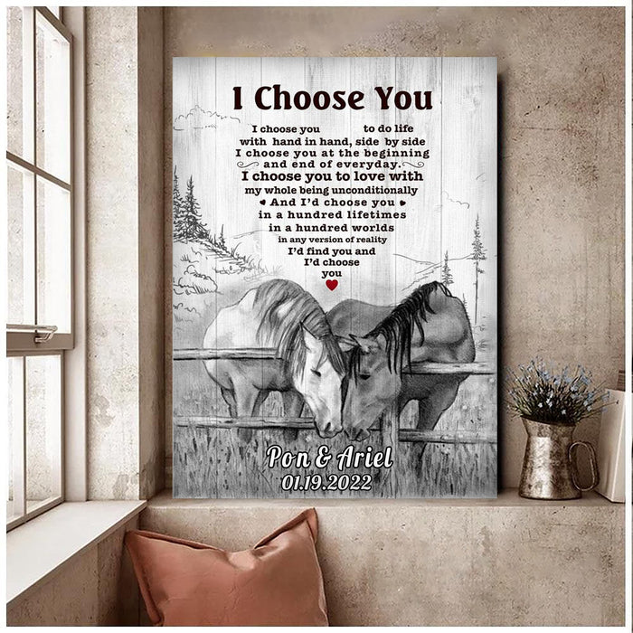 Personalized Canvas Wall Art For Couples I Choose You Horse Couple Farmhouse Custom Name Poster Prints Valentine Gifts