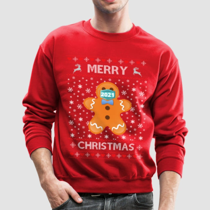 Personalized Sweatshirt For Men Women Merry Christmas 2021 Cute Cookie Wearing Face Mask Printed Ugly Sweater
