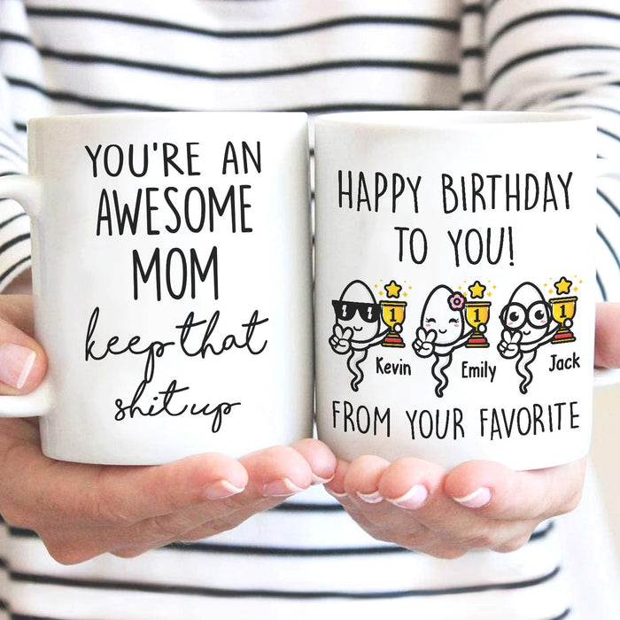 Personalized Ceramic Coffee Mug Happy Birthday Awesome Mom Funny Sperm Custom Name 11 15oz Mother's Day Cup