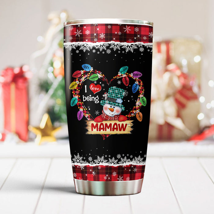 Personalized Tumbler Gifts For Grandma From Grandkids Red Light Plaid Snowman Snowflakes Custom Name For Christmas