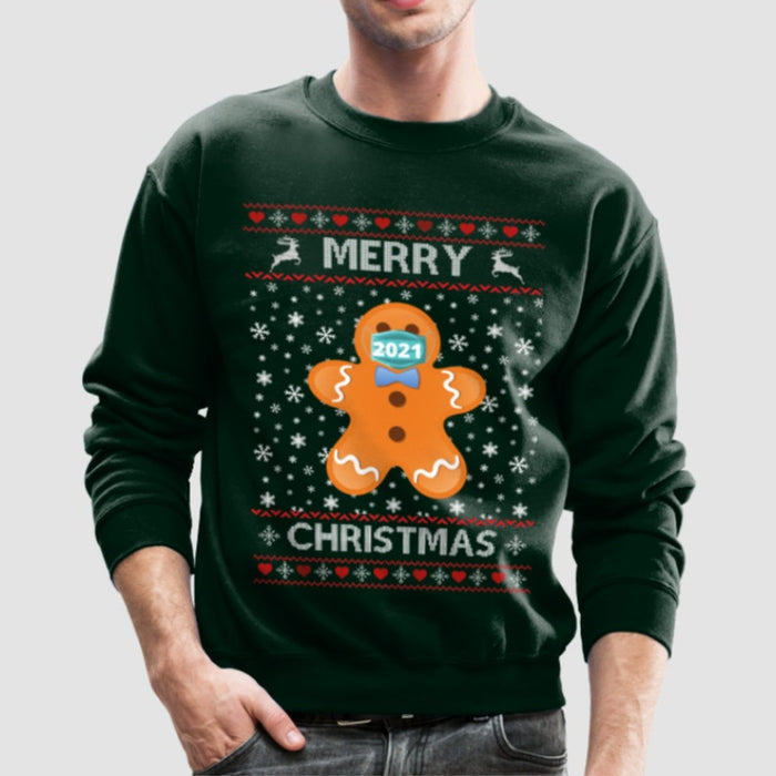 Personalized Sweatshirt For Men Women Merry Christmas 2021 Cute Cookie Wearing Face Mask Printed Ugly Sweater