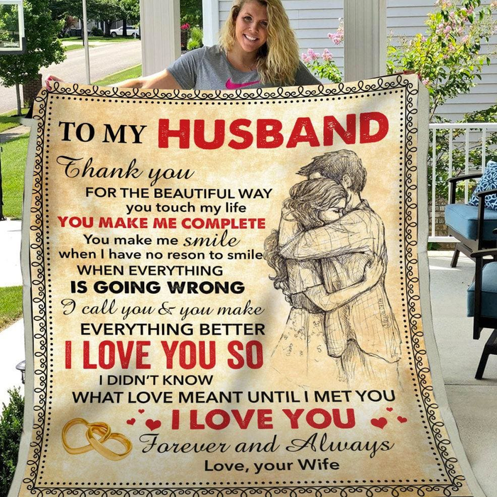 Personalized Valentine Blanket To My Husband You Make Me Complete Holding Couple Printed Custom Name Lovely Blankets