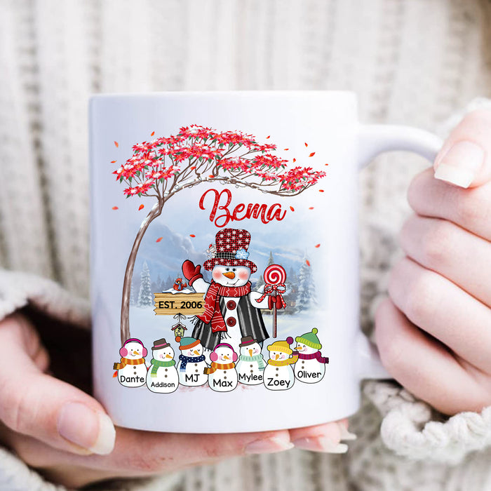 Personalized Coffee Mug Gifts For Grandma Little Bema Snowman Winter Custom Grandkids Name Christmas Birthday White Cup