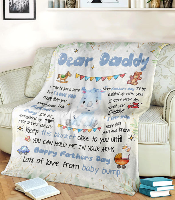 Personalized Blanket To My Dad From Baby Bump Happy Father's Day Funny Baby Rhino Cartoon Design Custom Name