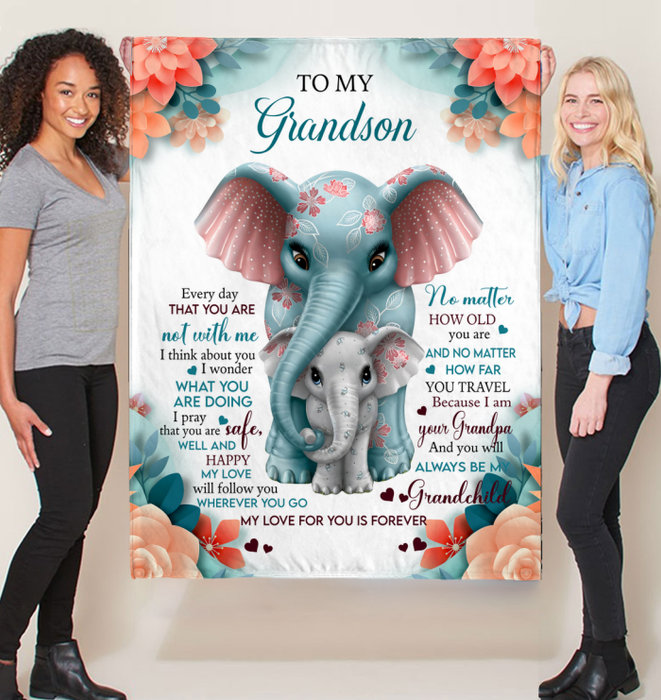 Personalized To My Grandson Blanket From Grandparents Elephant My Love For You Is Forever Custom Name Gifts For Birthday