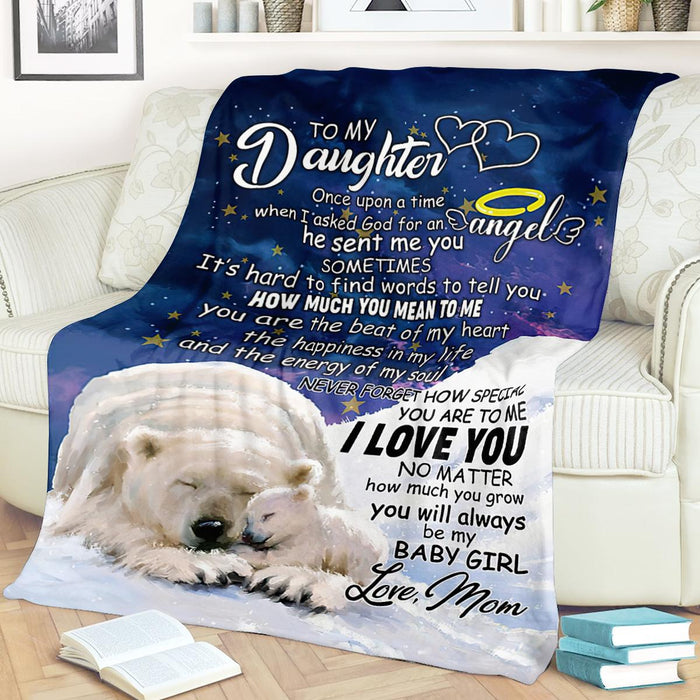 Personalized To My Daughter Blanket From Mom When I Asked God For An Angel Cute Polar Bear Printed Custom Name