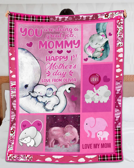 Personalized To My Mommy Blanket From Baby Happy 1st Mother'S Day Cute Elephant & Flower Pink Background Custom Name