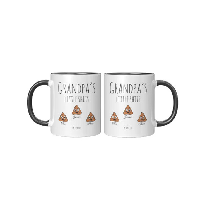 Personalized Accent Coffee Mug For Grandpa Grandpa's Little Shits Funny Shit Custom Grandkids Name 11 15oz Cup