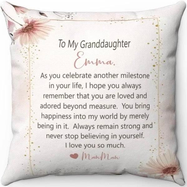 Personalized To My Granddaughter Square Pillow Flower You Are Loved And Adored Custom Name Sofa Cushion Christmas Gifts