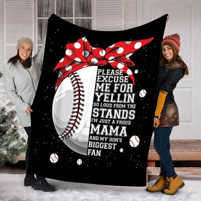Personalized Blanket For Baseball Mom I'M Just A Proud Mama And My Son'S Biggest Fan Ball With Headband Printed