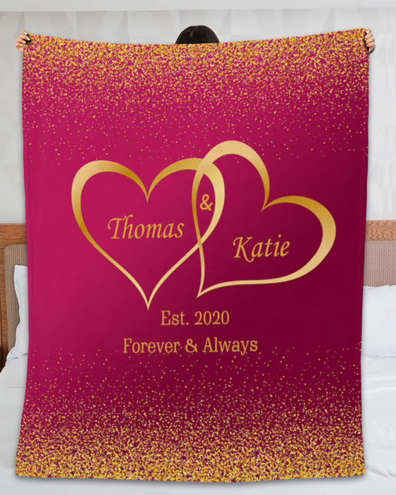 Personalized Blanket For Couple Forever & Always Romantic Heart Printed Custom Names & Year For Valentines Day
