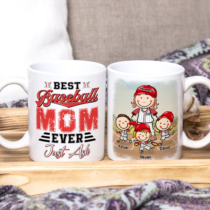 Personalized Ceramic Coffee Mug Best Baseball Mom Ever Just Ask Vintage Design Cute Kid Print Custom Name 11 15oz Cup