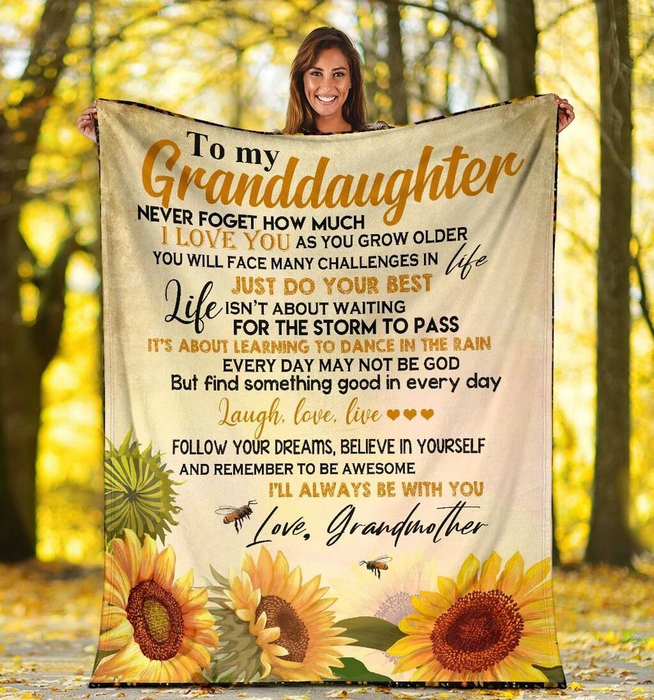 Personalized To My Granddaughter Fleece Blanket From Grandma I'Ll Always Be With You Blanket Printed Sunflower