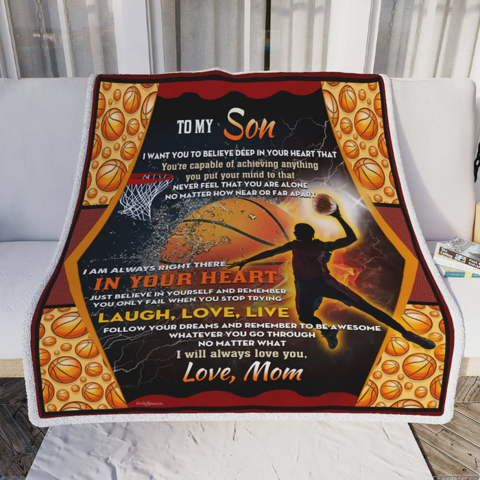 Personalized Fleece Blanket For Son Print Player Basketball Love Quote For Son Customized Blanket Gift For Birthday Graduation