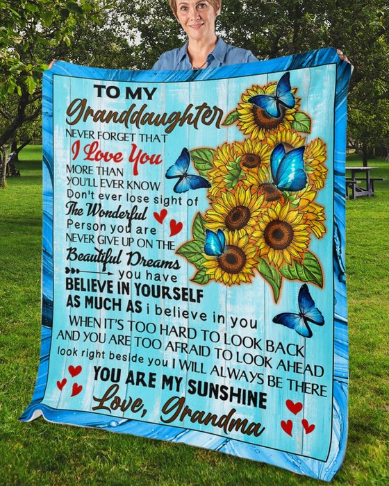 Personalized To My Granddaughter Blanket From Grandma Never Forget That I Love You Sunflower & Butterfly Printed