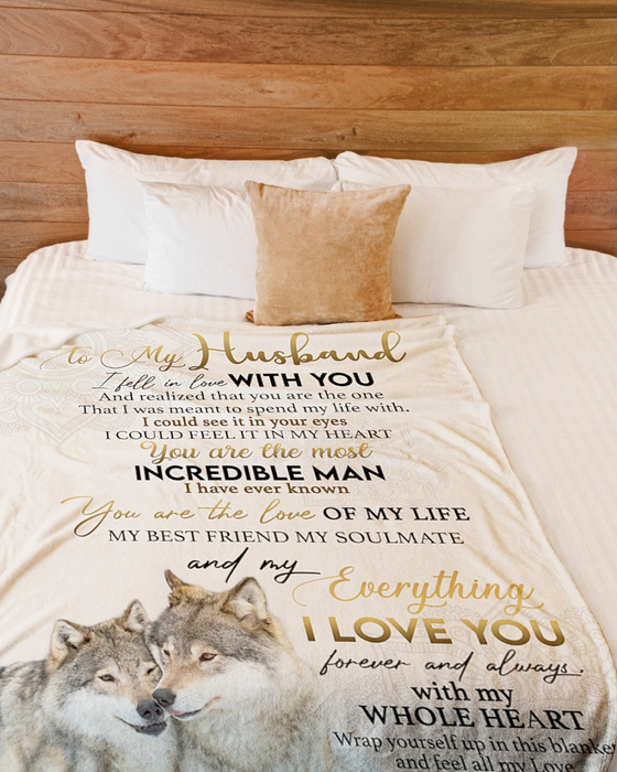 Personalized Blanket To My Husband From Wife The Love Of My Life Wolf Couple Printed Mandala Design Custom Name