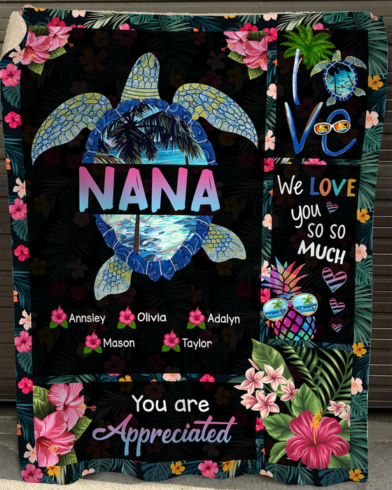 Personalized Summer Turtle Fleece Blanket For Grandma Mom You Are Appreciated Blankets Custom Nana & Grandkids Name